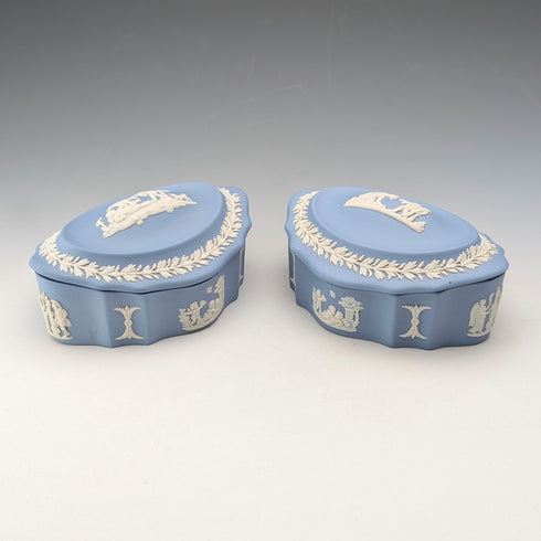 British Vintage Wedgwood Jasperware Box Pair, Pale Blue